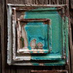 Load image into Gallery viewer, Handmade Ceramic Squared Plate Glazed into Oat and Turquoise color
