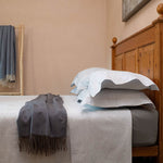 Load image into Gallery viewer, Pure Linen Double Bed Sheet Set in Powder Blue color
