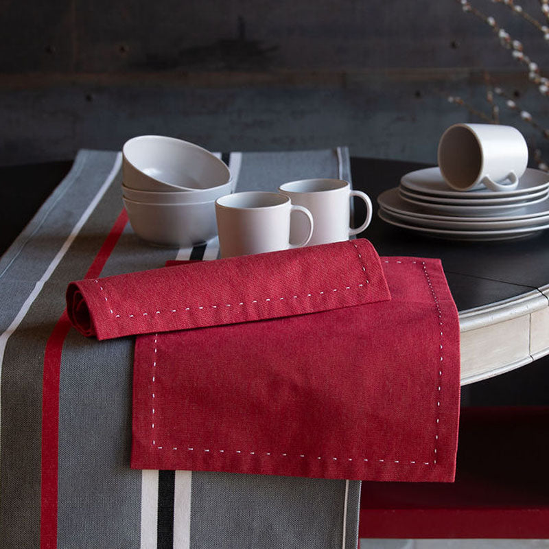 Striped Cotton Runner in Red and Grey color scheme